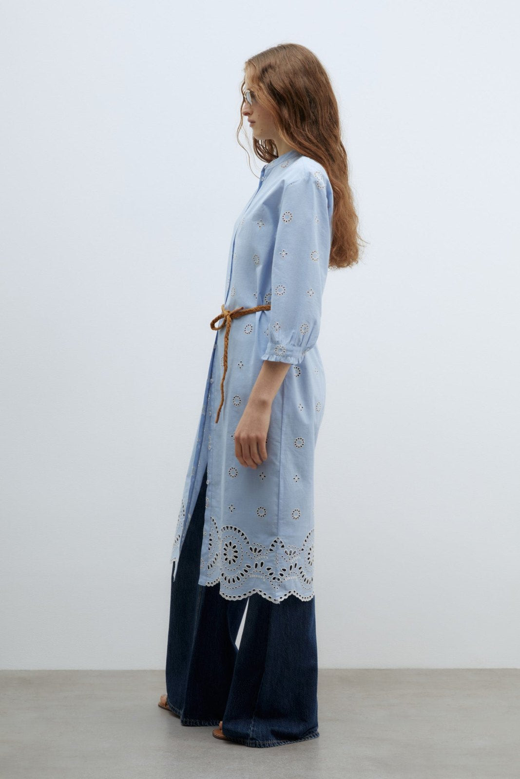 Sfera Embroidered chambray dress - Blue 8 Shaws Department Stores