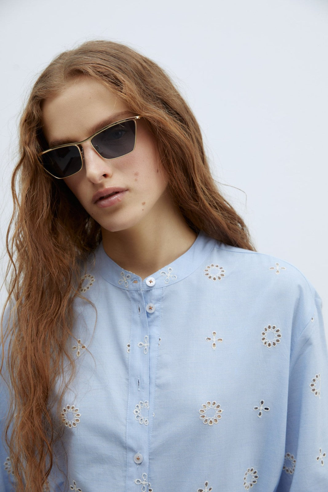 Sfera Embroidered chambray dress - Blue 9 Shaws Department Stores