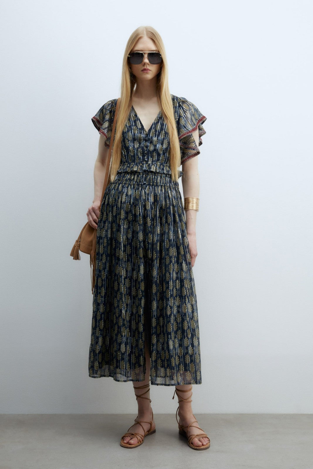 Sfera Chiffon lurex dress - Navy 7 Shaws Department Stores