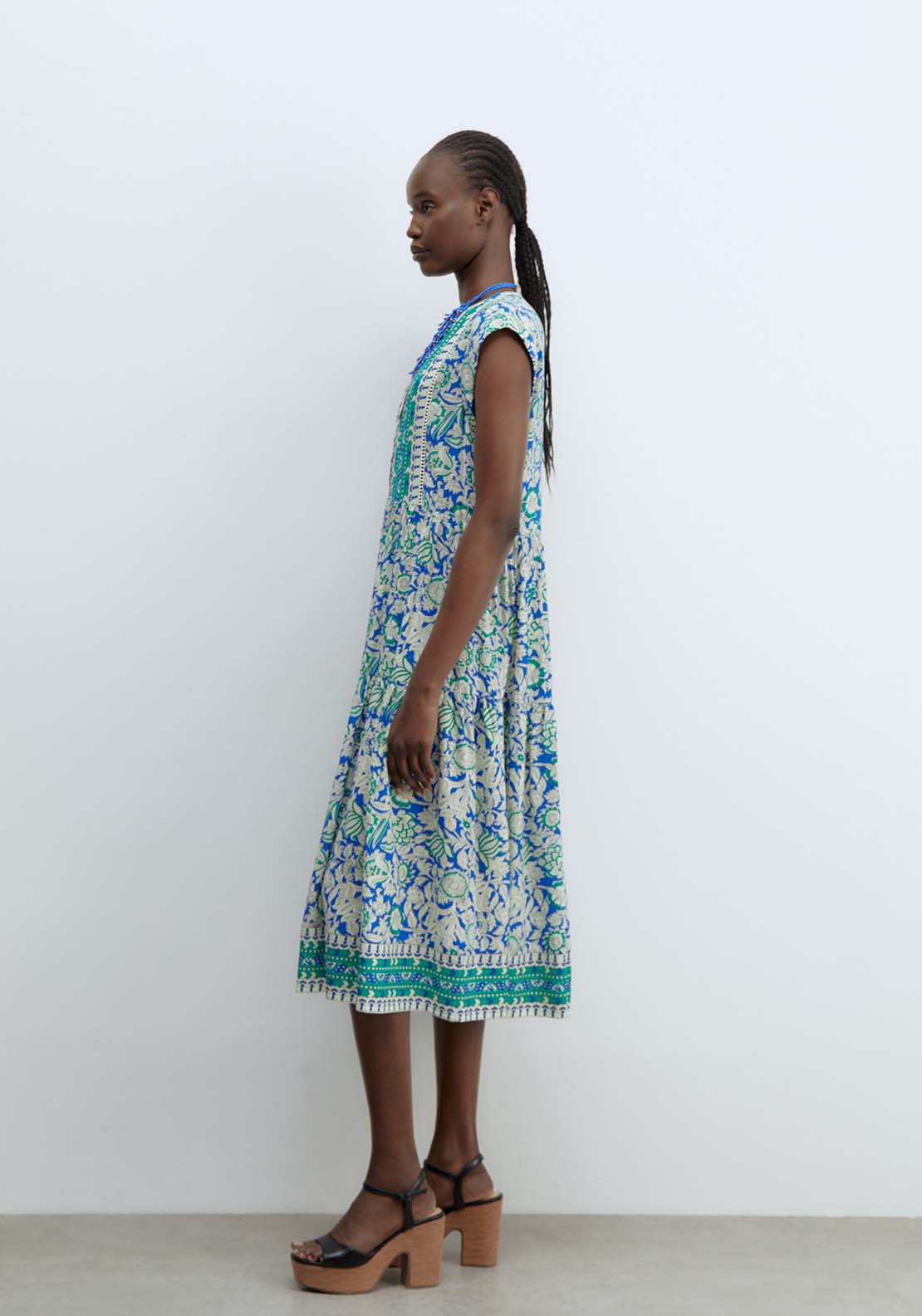 Sfera Neckline Detail Dress - Blue 3 Shaws Department Stores
