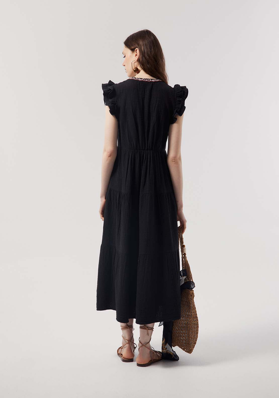 Embroidered Chest Dress - Black