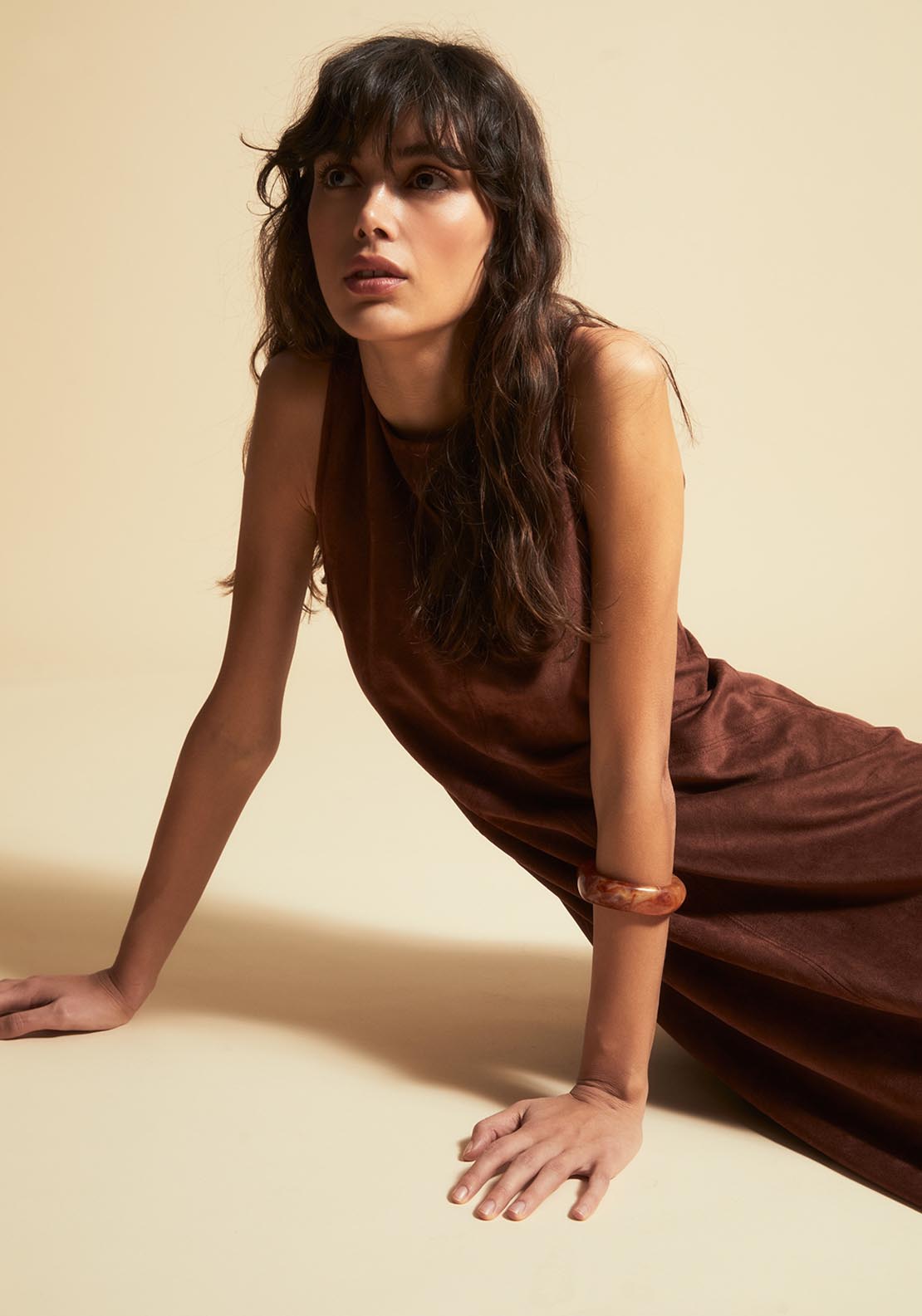 Faux Suede Midi Dress - Orange
