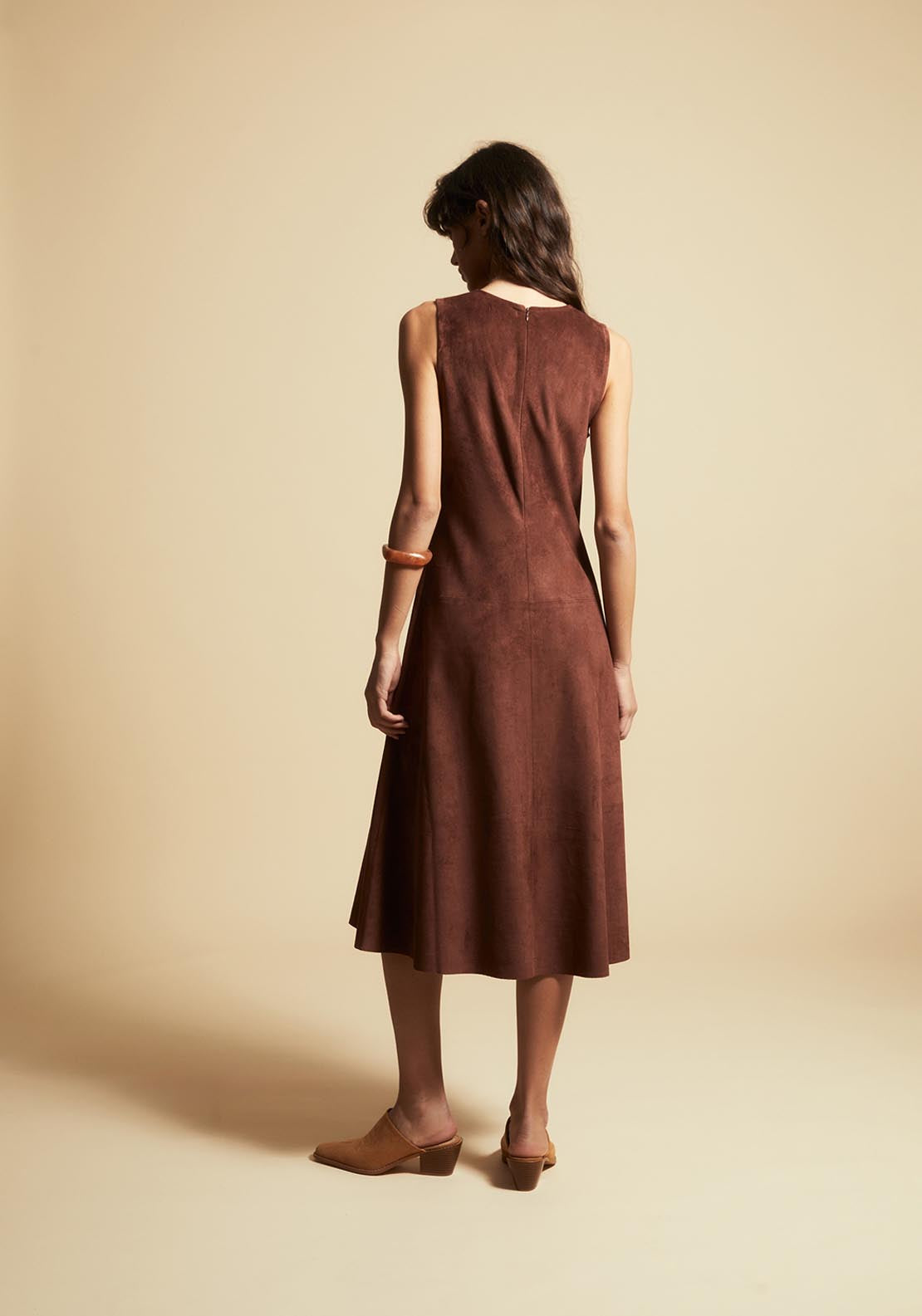 Faux Suede Midi Dress - Orange