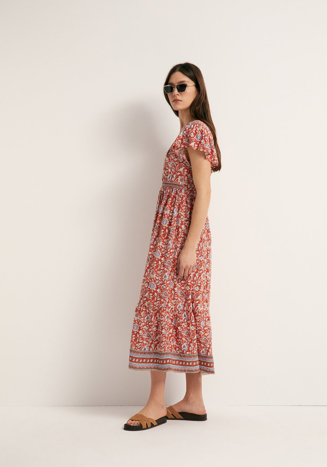 Shirt Style Midi Dress - Red