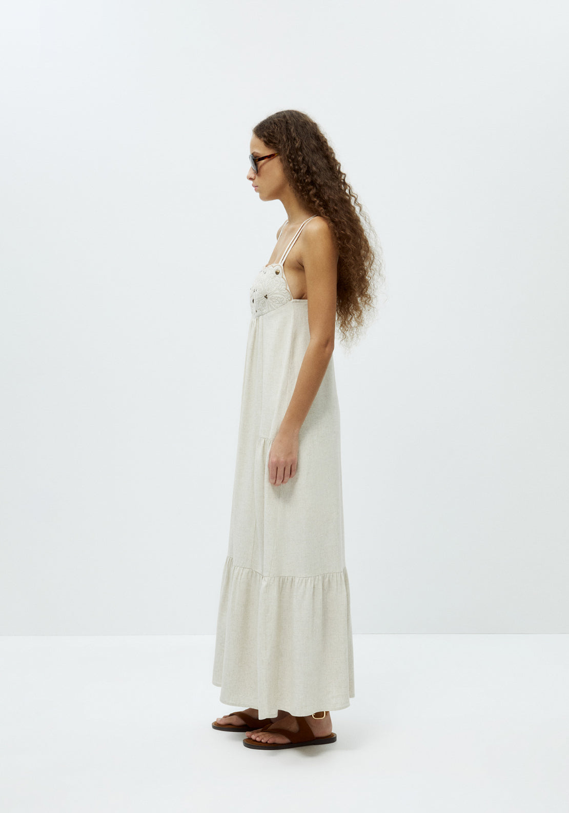 Chest Embroidery Dress - Beige