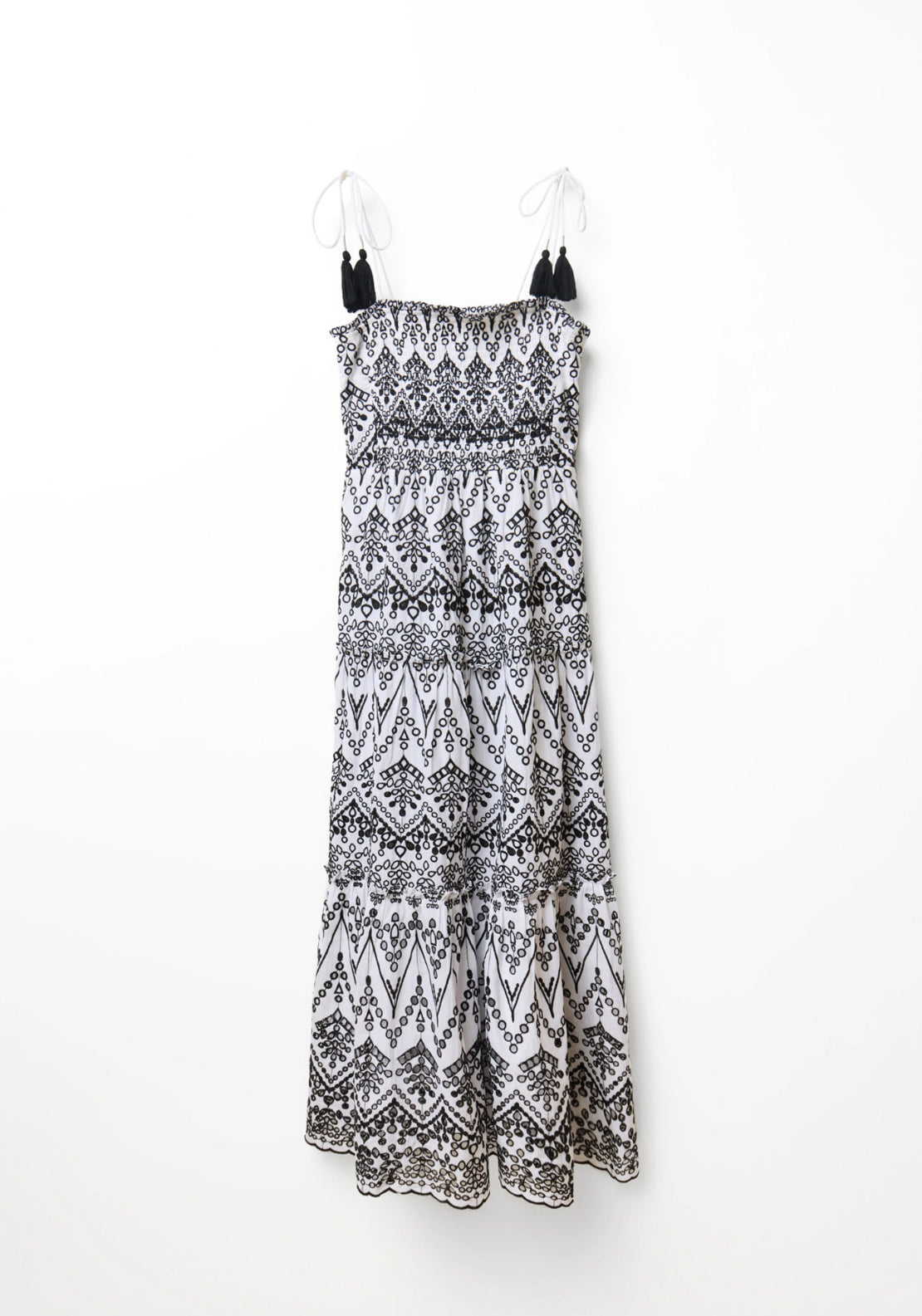Contrast Schiffli Dress - White & Black