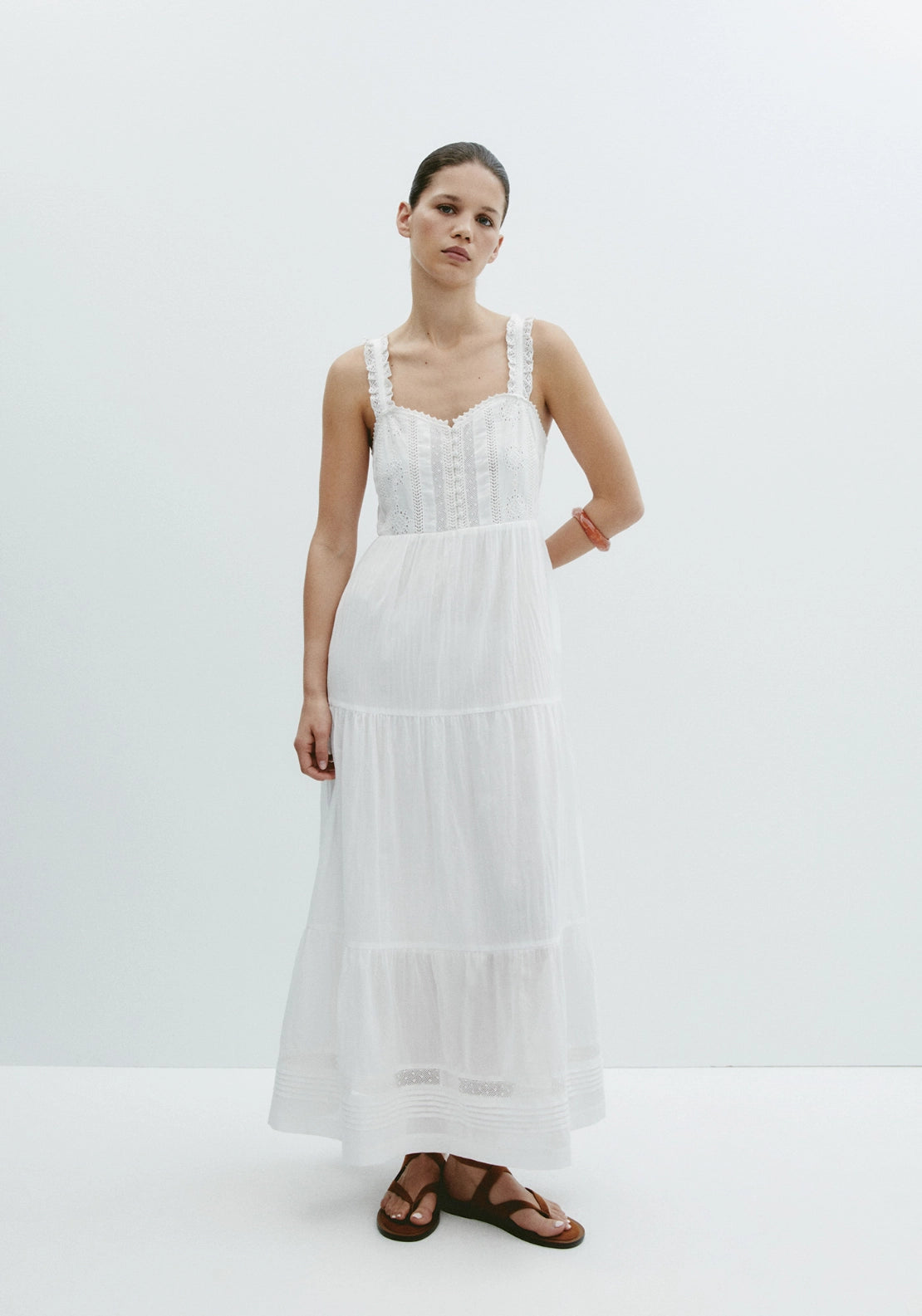 Tiered Lace Dress - White