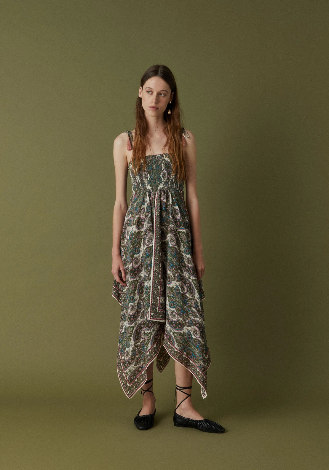 Sleeveless Printed Dress - Beige