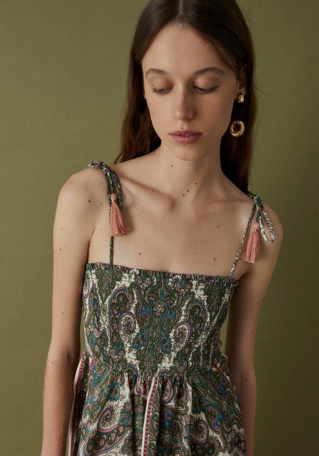 Sleeveless Printed Dress - Beige