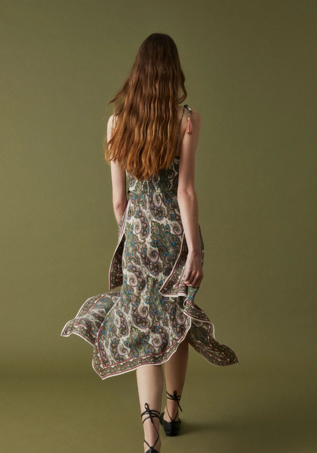 Sleeveless Printed Dress - Beige