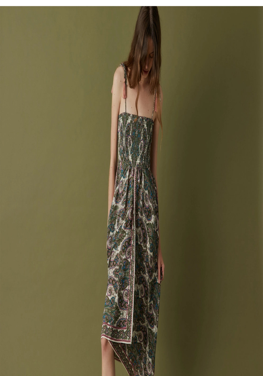 Sleeveless Printed Dress - Beige