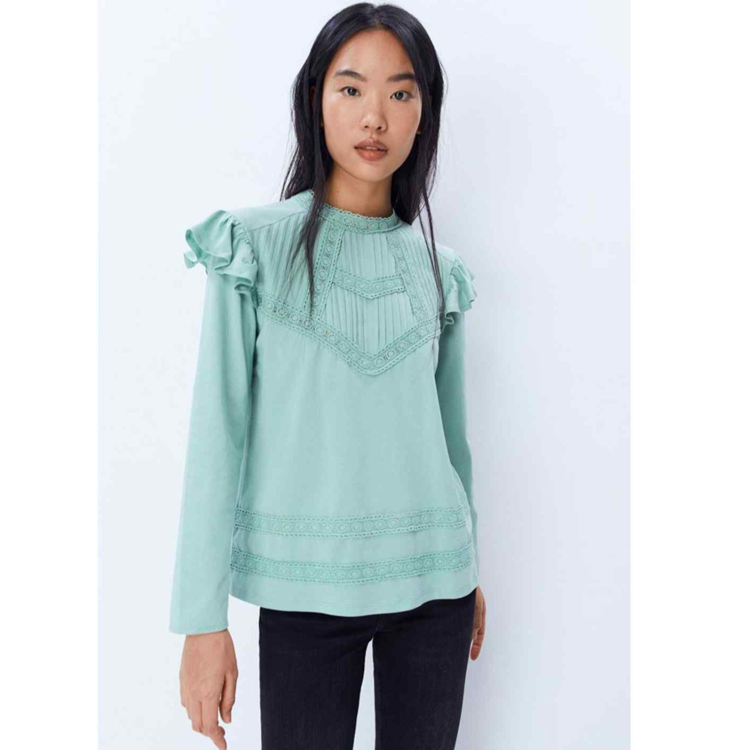 Sfera Long Sleeve Romantic Top - Green 1 Shaws Department Stores
