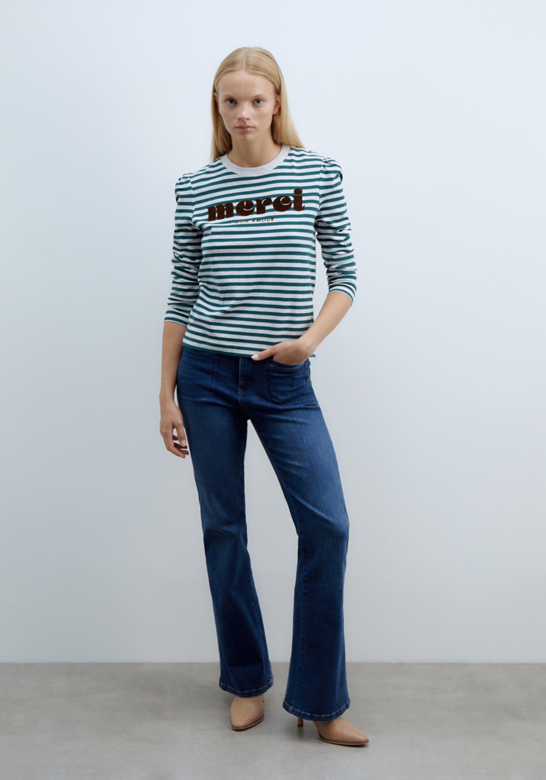 Sfera Stripes graphic-print long-sleeved T-shirt - Green Bottle 2 Shaws Department Stores