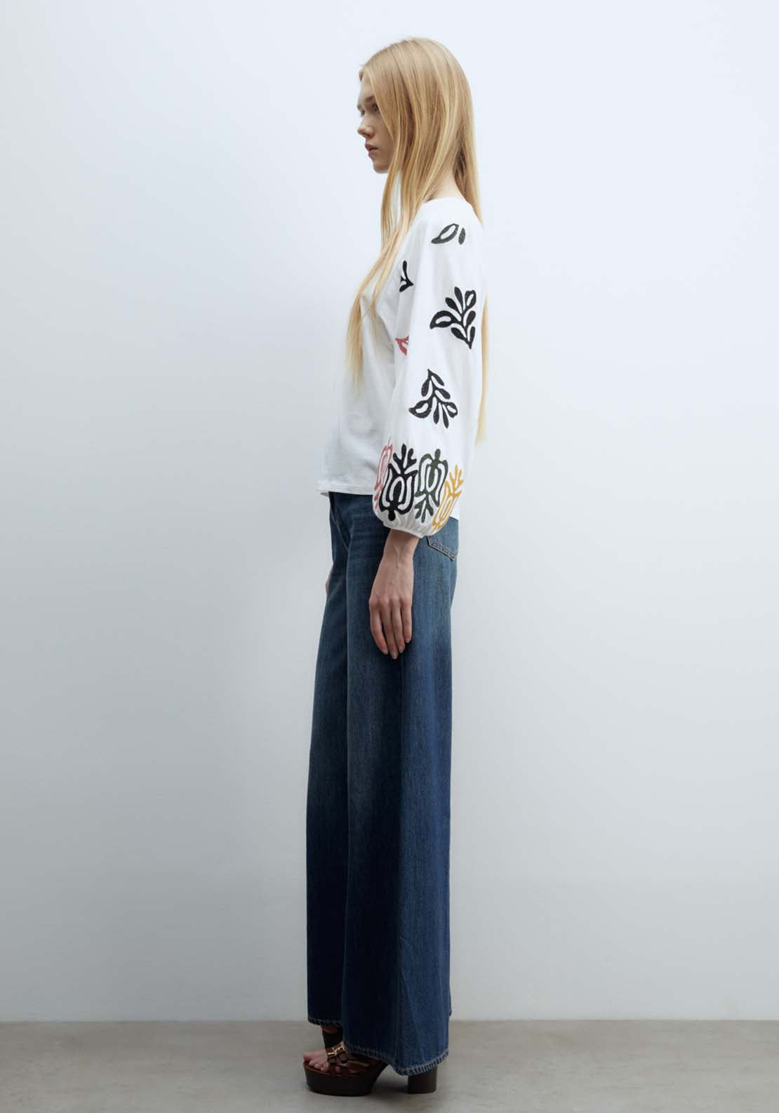 Sfera Embroidered Sleeve Blouse - White 2 Shaws Department Stores