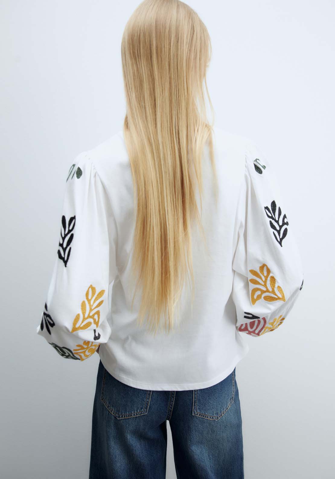 Sfera Embroidered Sleeve Blouse - White 3 Shaws Department Stores