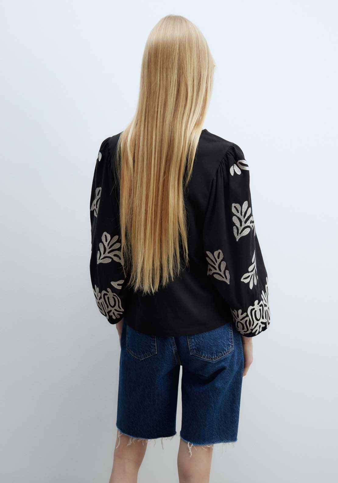 Sfera Embroidered Sleeve Blouse - Black 2 Shaws Department Stores