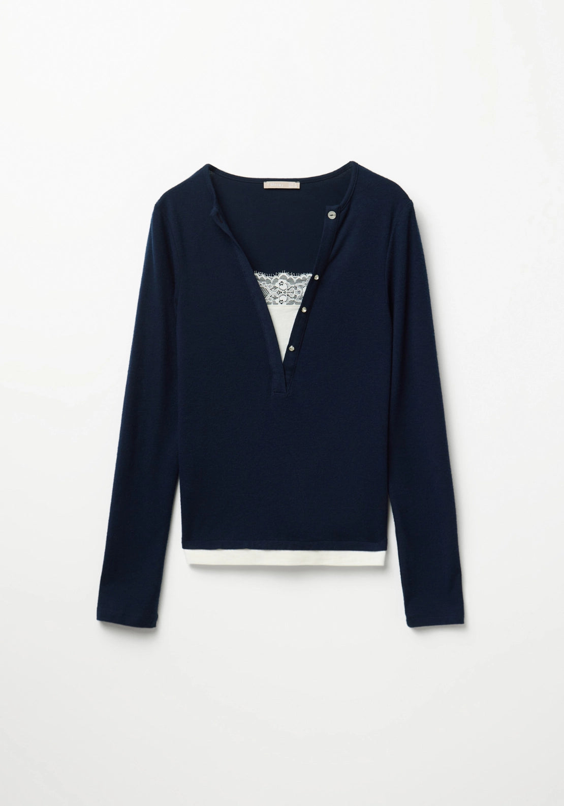 Lace Detail Long Sleeve T-Shirt - Blue
