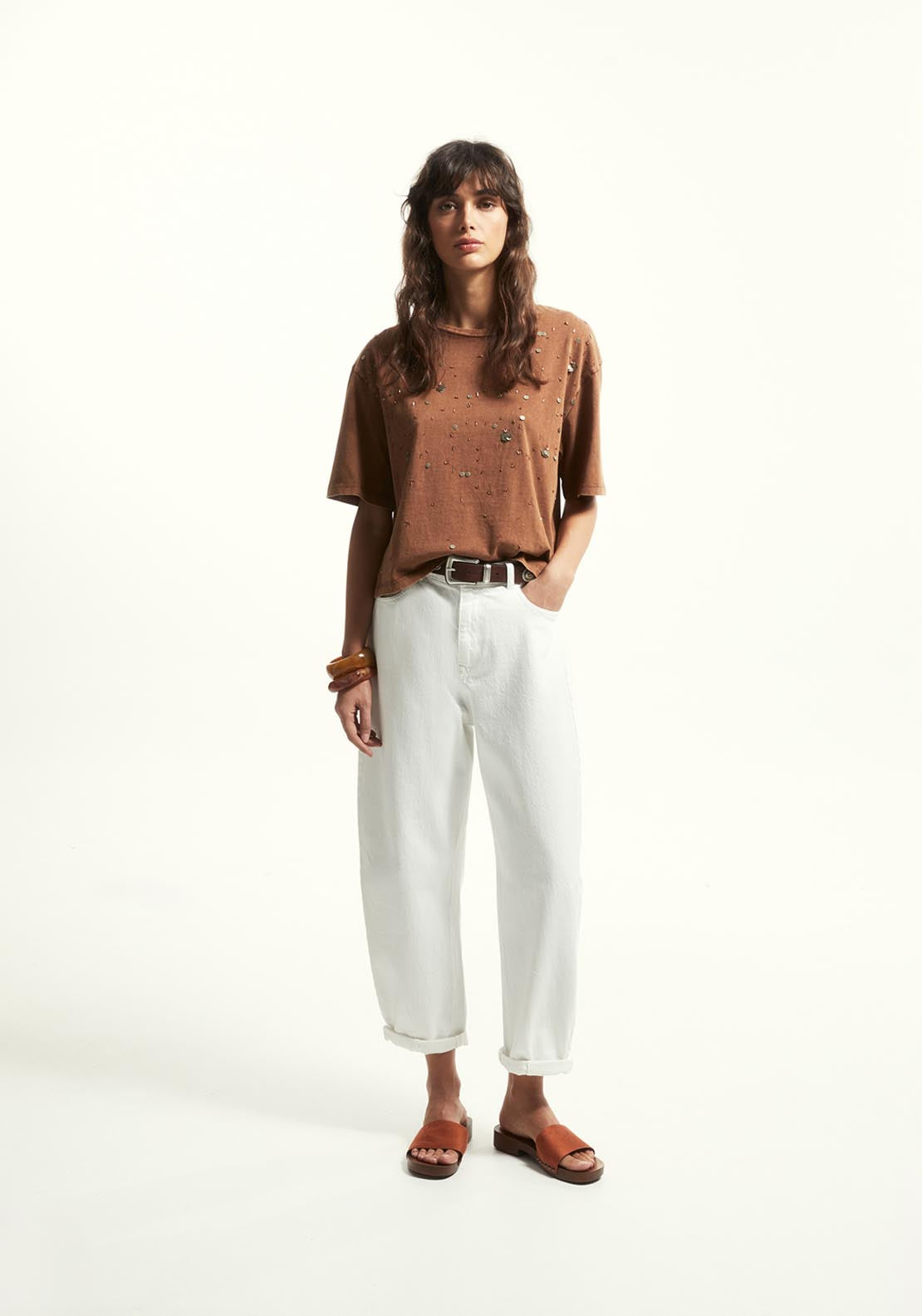 Metallic Appliqué T-Shirt - Orange