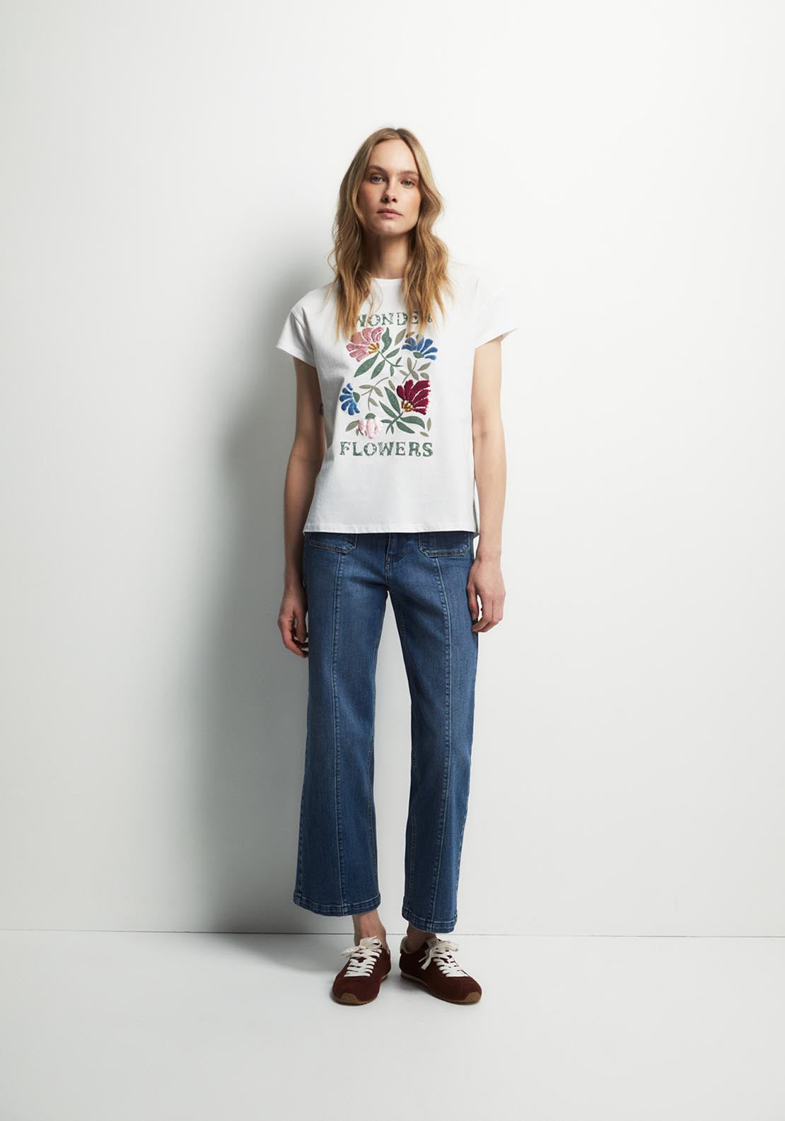 Sequined Flower Print Top - White