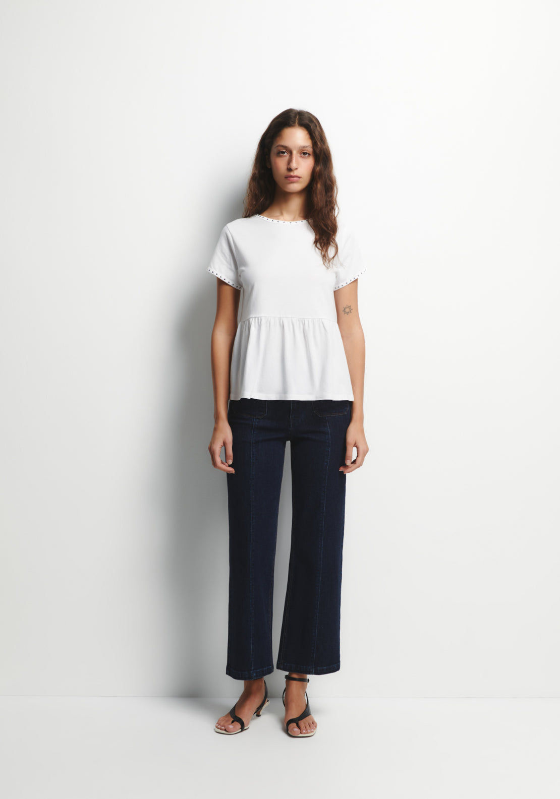 Sfera Stud Detail T-Shirt - White 9 Shaws Department Stores