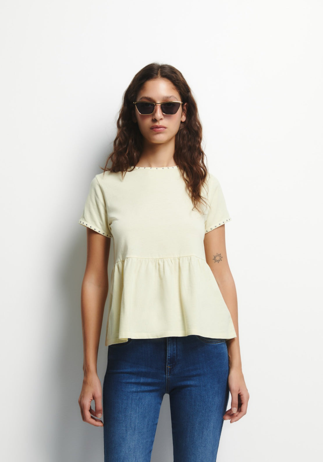 Sfera Stud Detail T-Shirt - Yellow 1 Shaws Department Stores