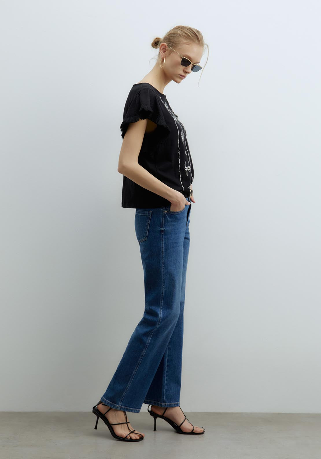 Sfera Fringe Embroidered T-Shirt - Black 3 Shaws Department Stores