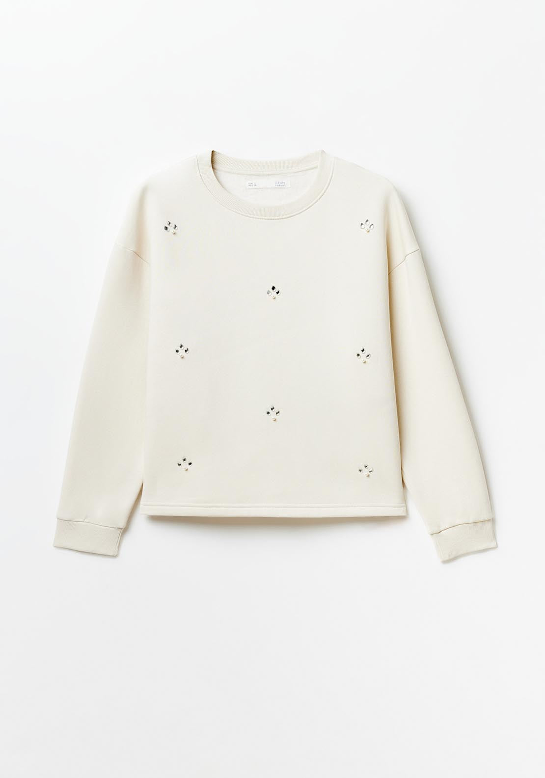 Sfera Mixed-fabric appliqués sweatshirt - Beige 5 Shaws Department Stores