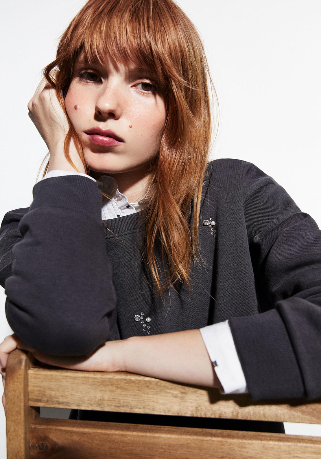 Sfera Mixed-fabric appliqués sweatshirt - Lead 3 Shaws Department Stores