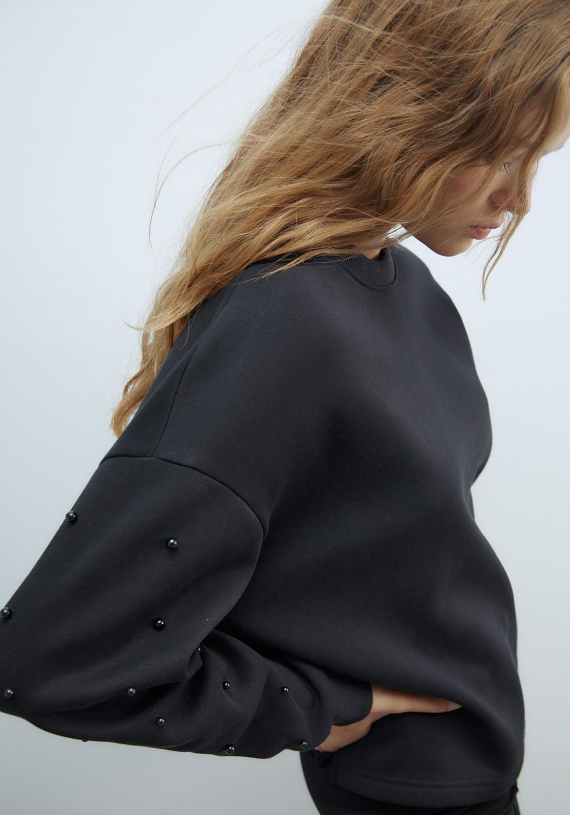 Sfera Mixed-fabric appliqués sweatshirt - Black 5 Shaws Department Stores