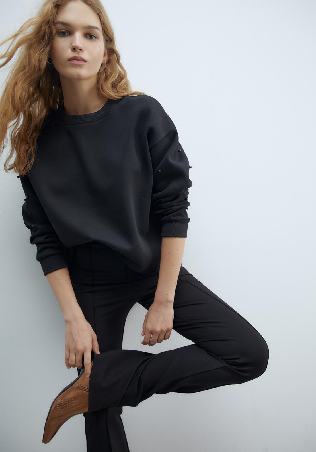 Sfera Mixed-fabric appliqués sweatshirt - Black 1 Shaws Department Stores