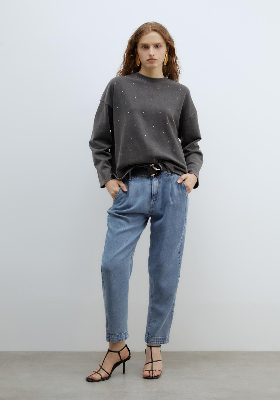 Sfera Diamanté faded-effect sweatshirt - Lead 1 Shaws Department Stores