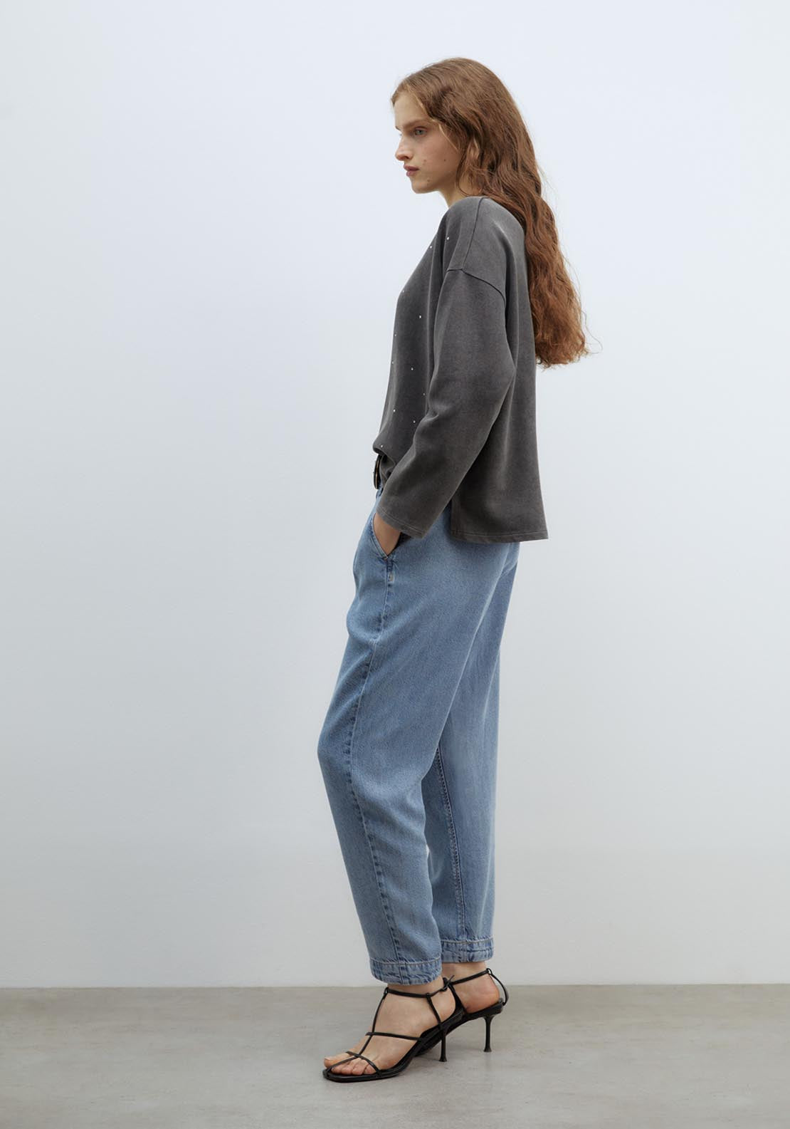 Sfera Diamanté faded-effect sweatshirt - Lead 3 Shaws Department Stores