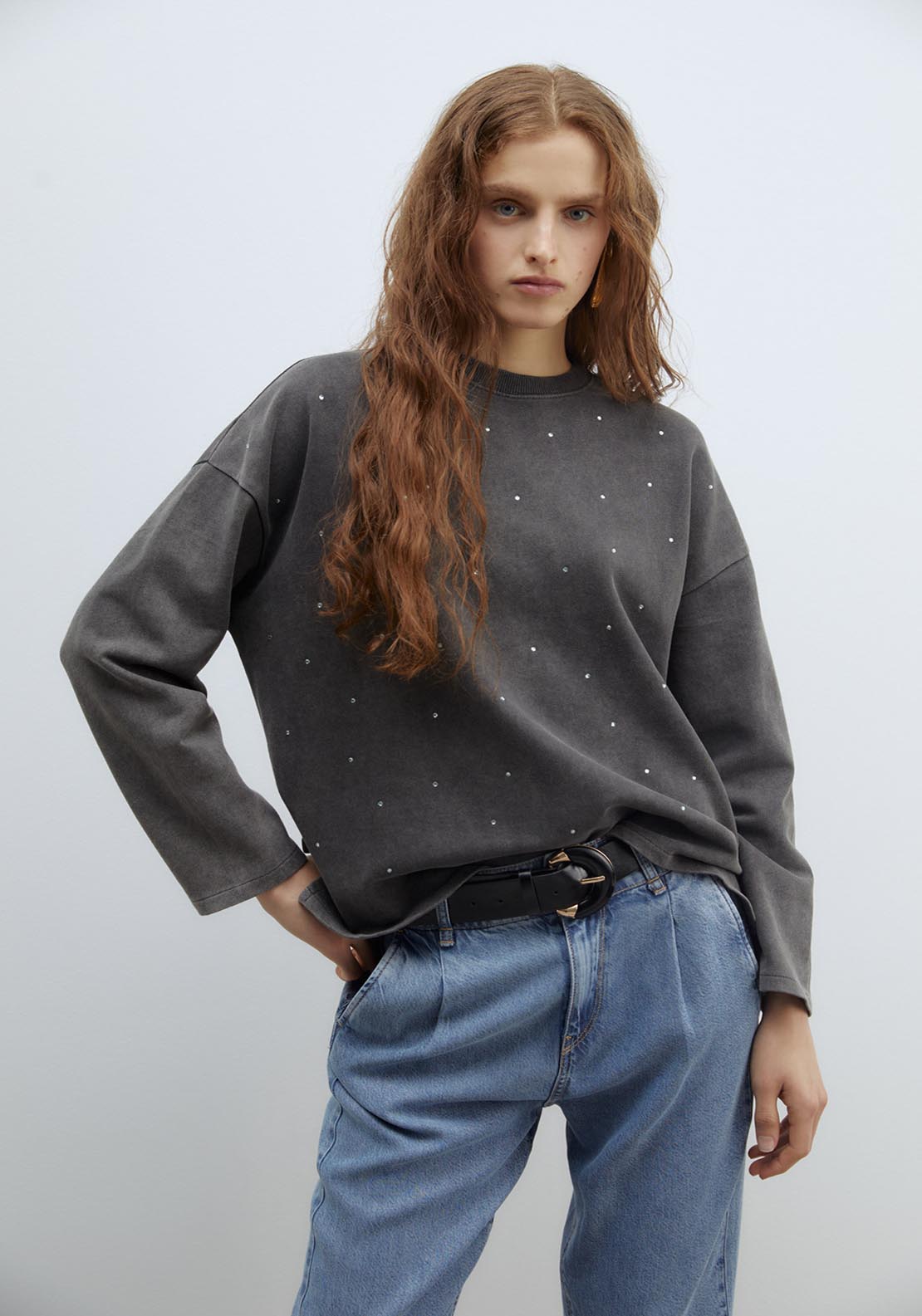Sfera Diamanté faded-effect sweatshirt - Lead 4 Shaws Department Stores