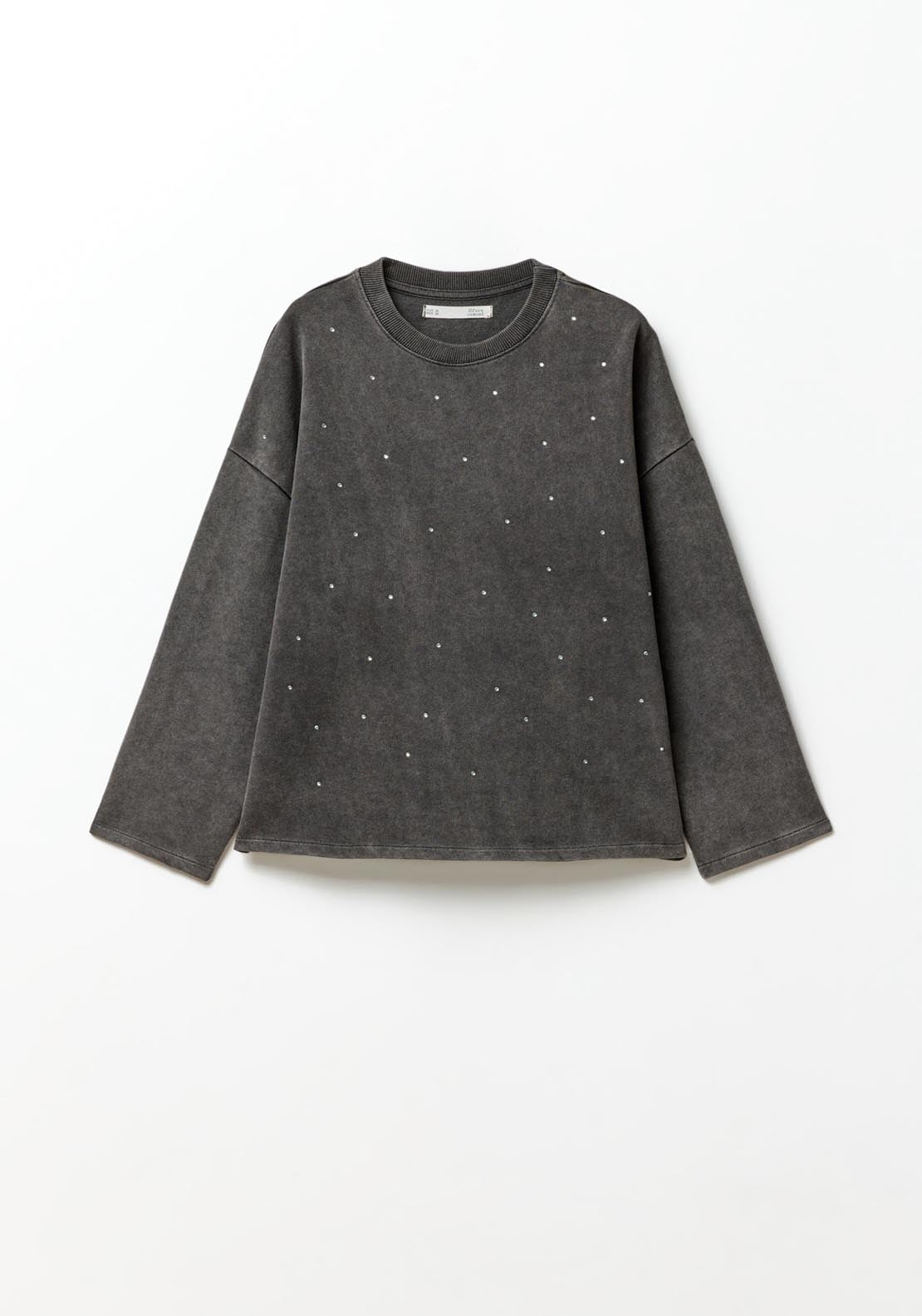 Sfera Diamanté faded-effect sweatshirt - Lead 6 Shaws Department Stores