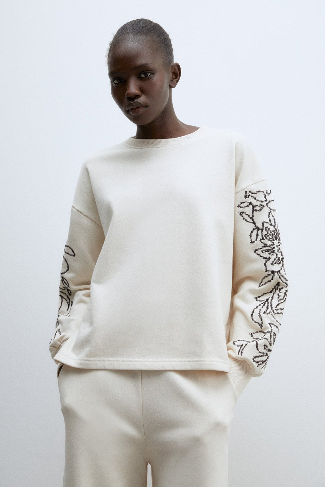 Sfera Embroidered sweatshirt set - Beige 1 Shaws Department Stores