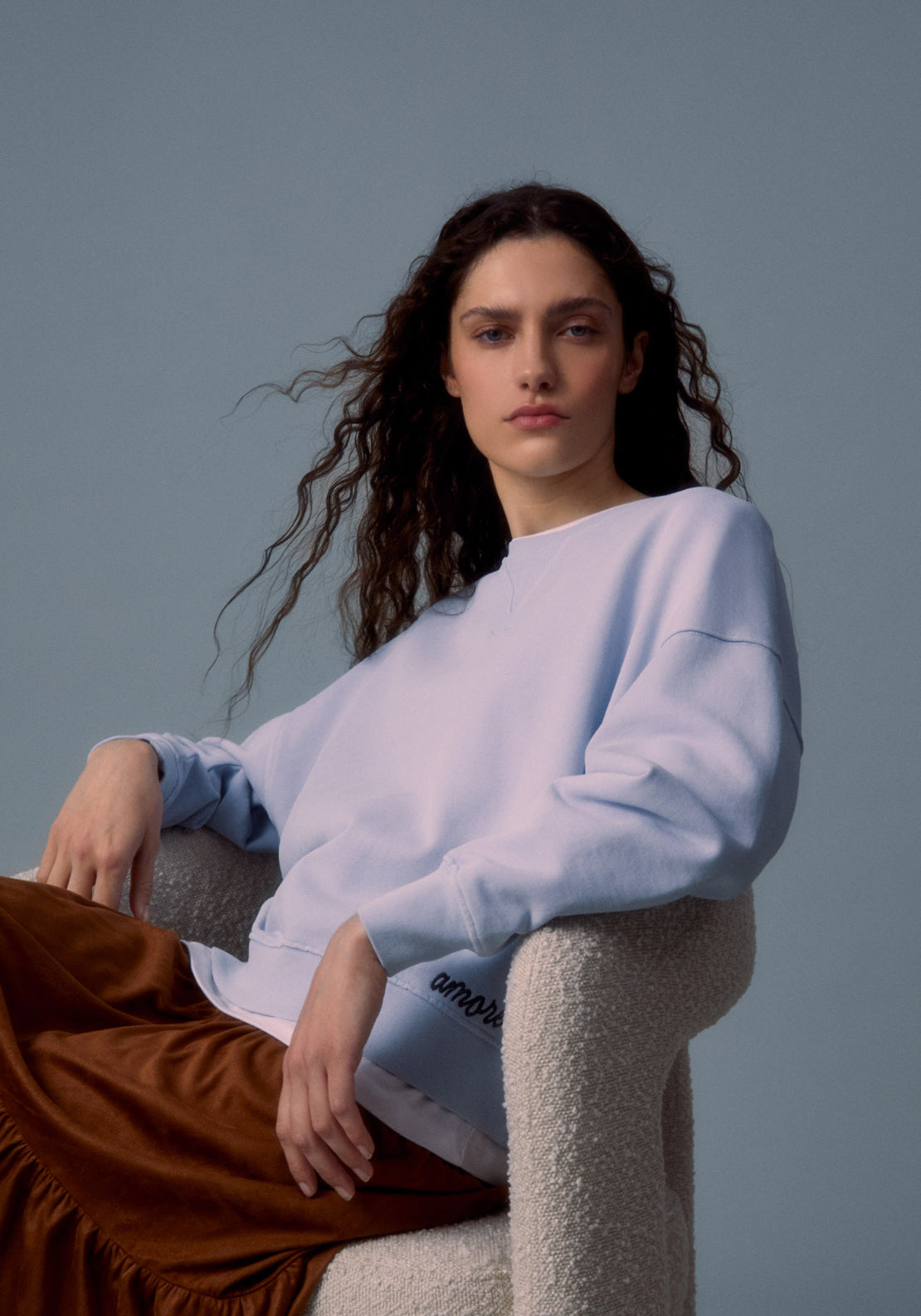 Faded Embroidered Sweatshirt - Blue