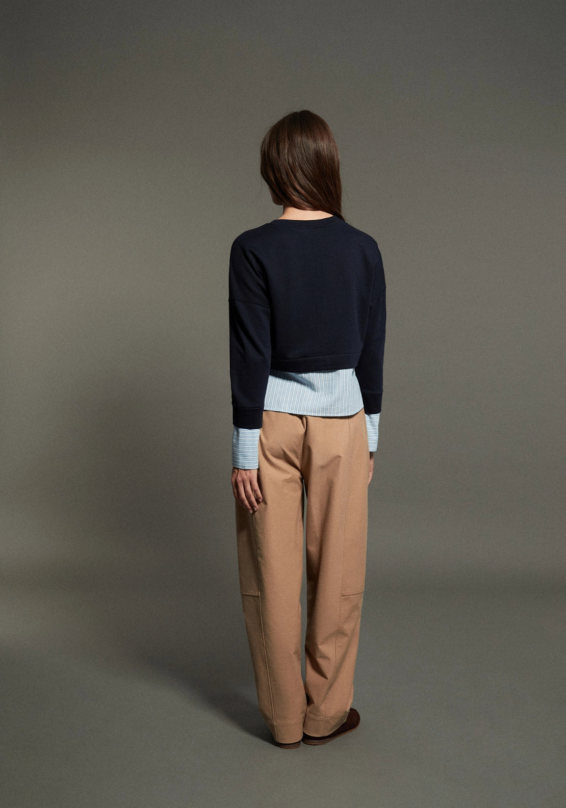 Striped Contrast Hem Sweatshirt - Blue
