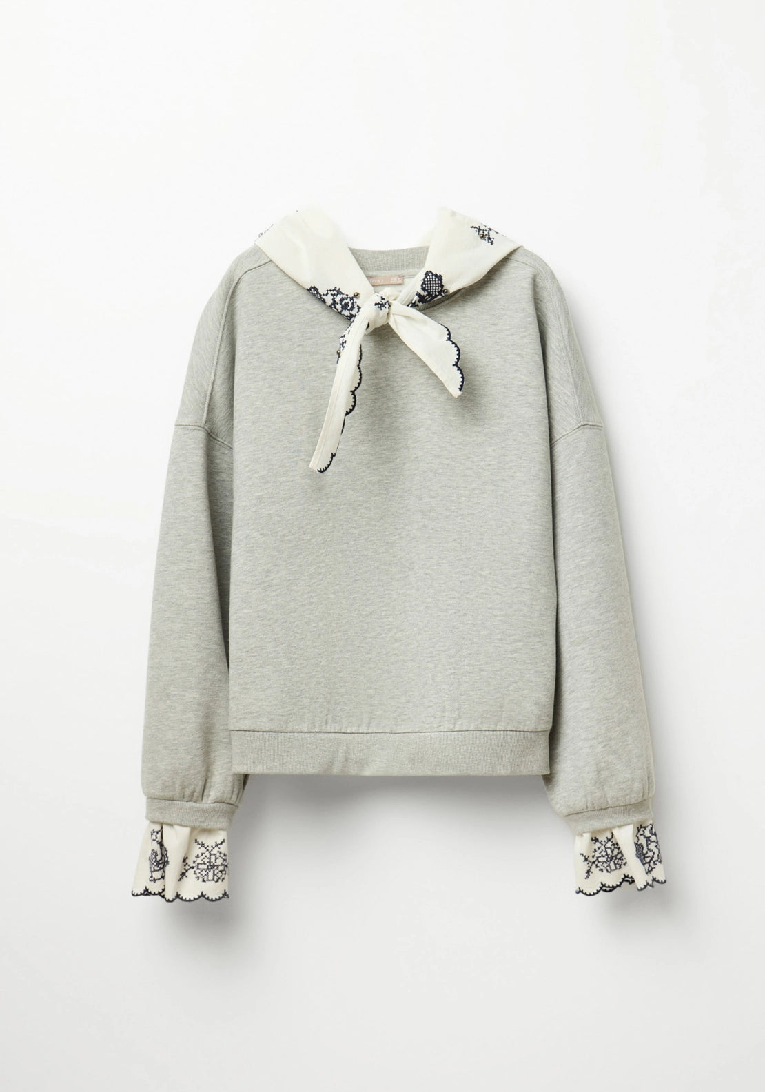 Embroidered Scarf Sweatshirt - Grey