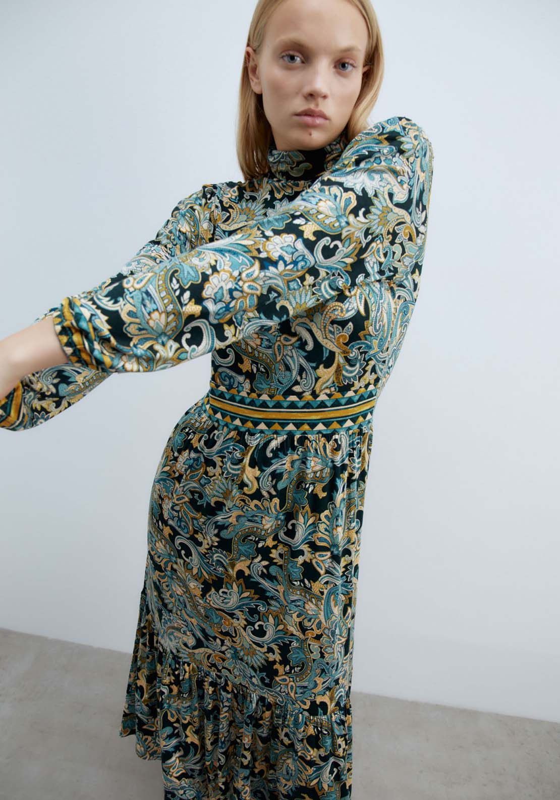 Sfera Funnel Neck Viscose Dress - Light Green 1 Shaws Department Stores