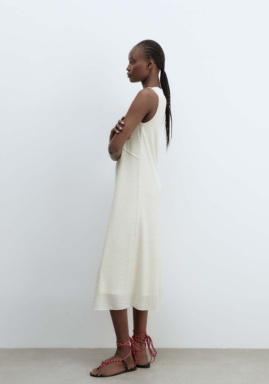 Loose Fit Textured Dress - White