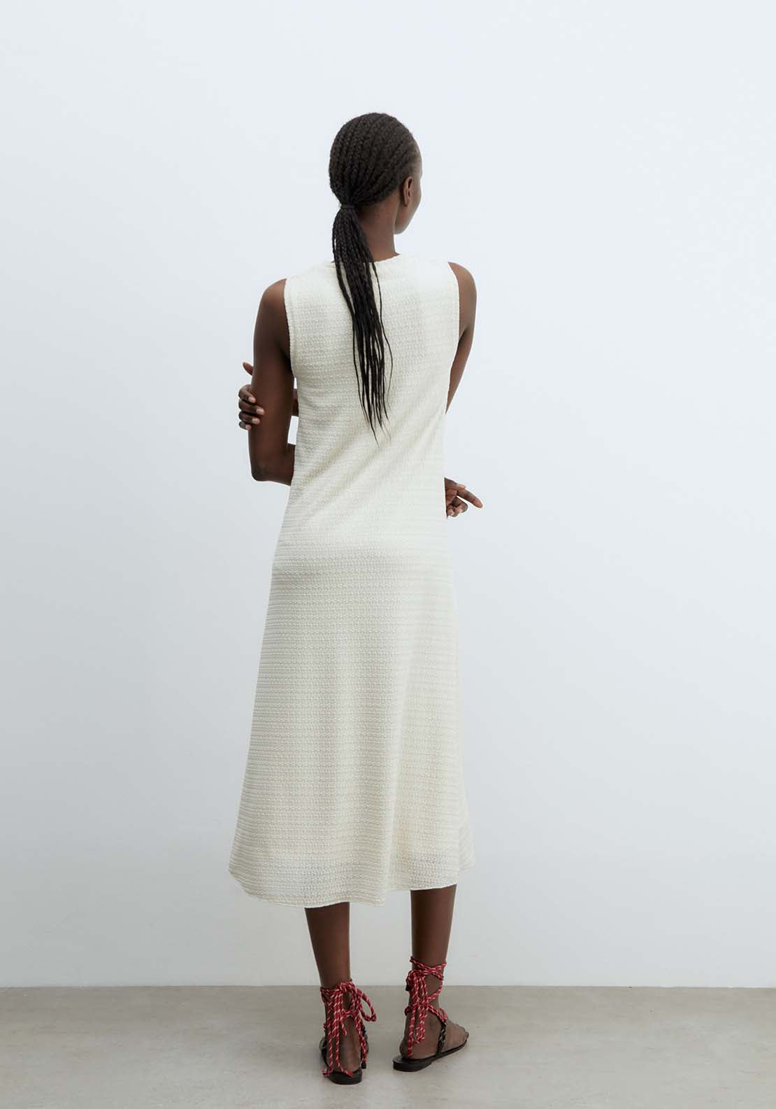 Loose Fit Textured Dress - White