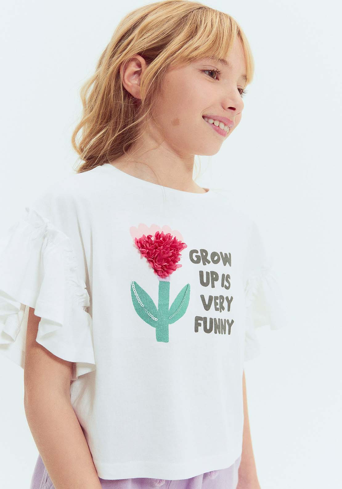 Sfera Tulle Flower T-Shirt - White 2 Shaws Department Stores