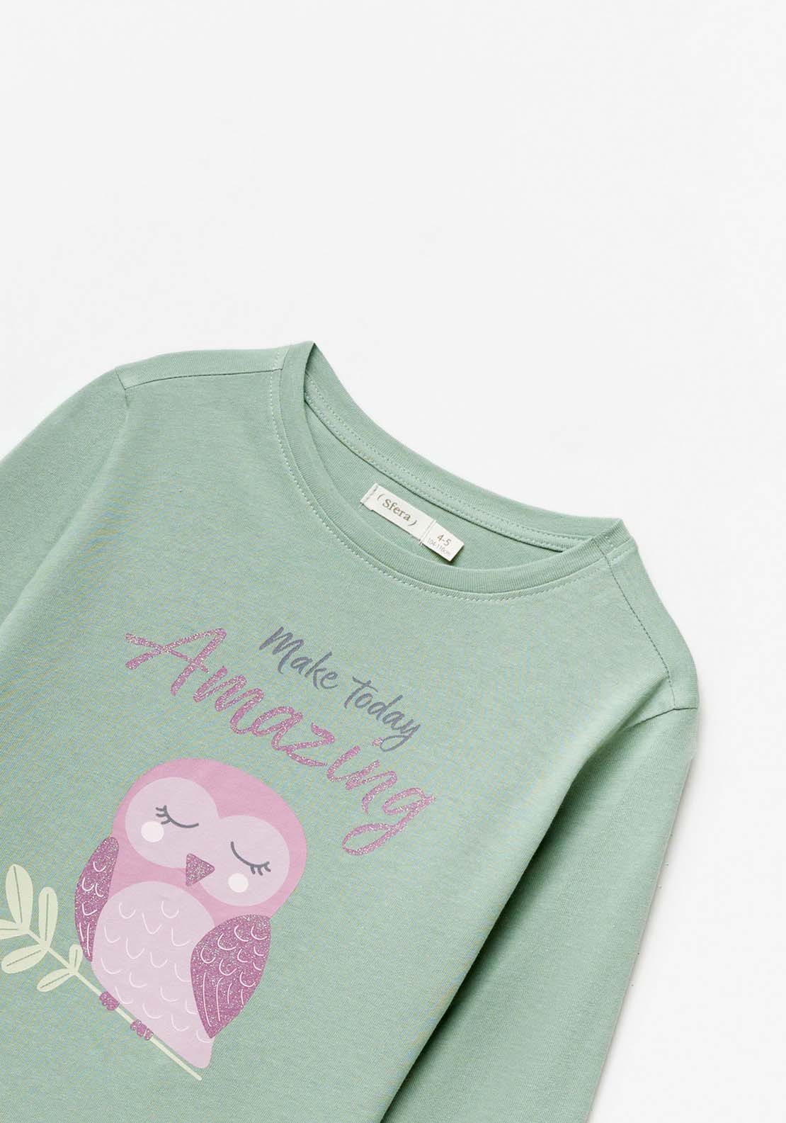 Sfera Long Sleeve Owl Tshirt - Green 2 Shaws Department Stores