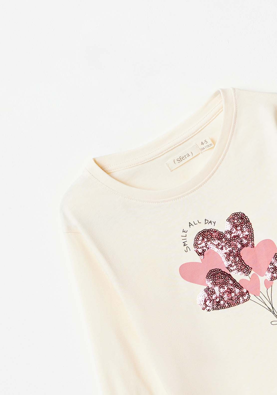 Sfera Long Sleeve Heart Tshirt - Ecru 3 Shaws Department Stores