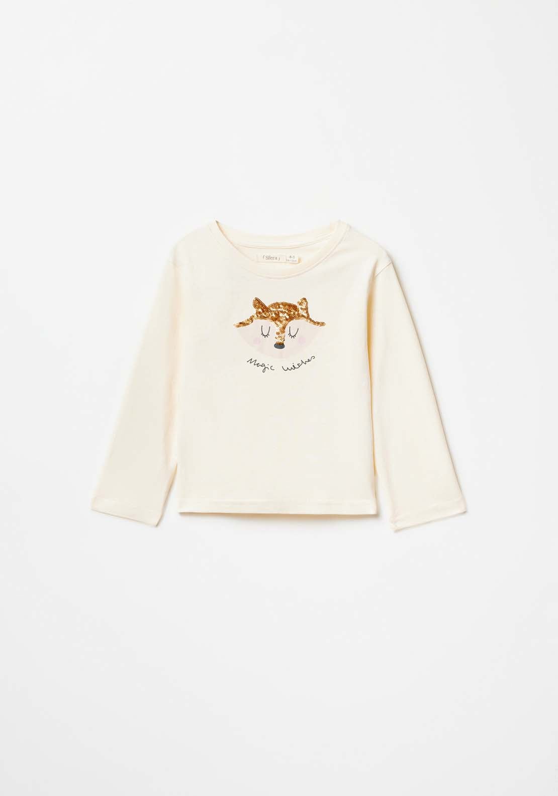 Sfera Long Sleeve Fox Tshirt - Ecru 1 Shaws Department Stores
