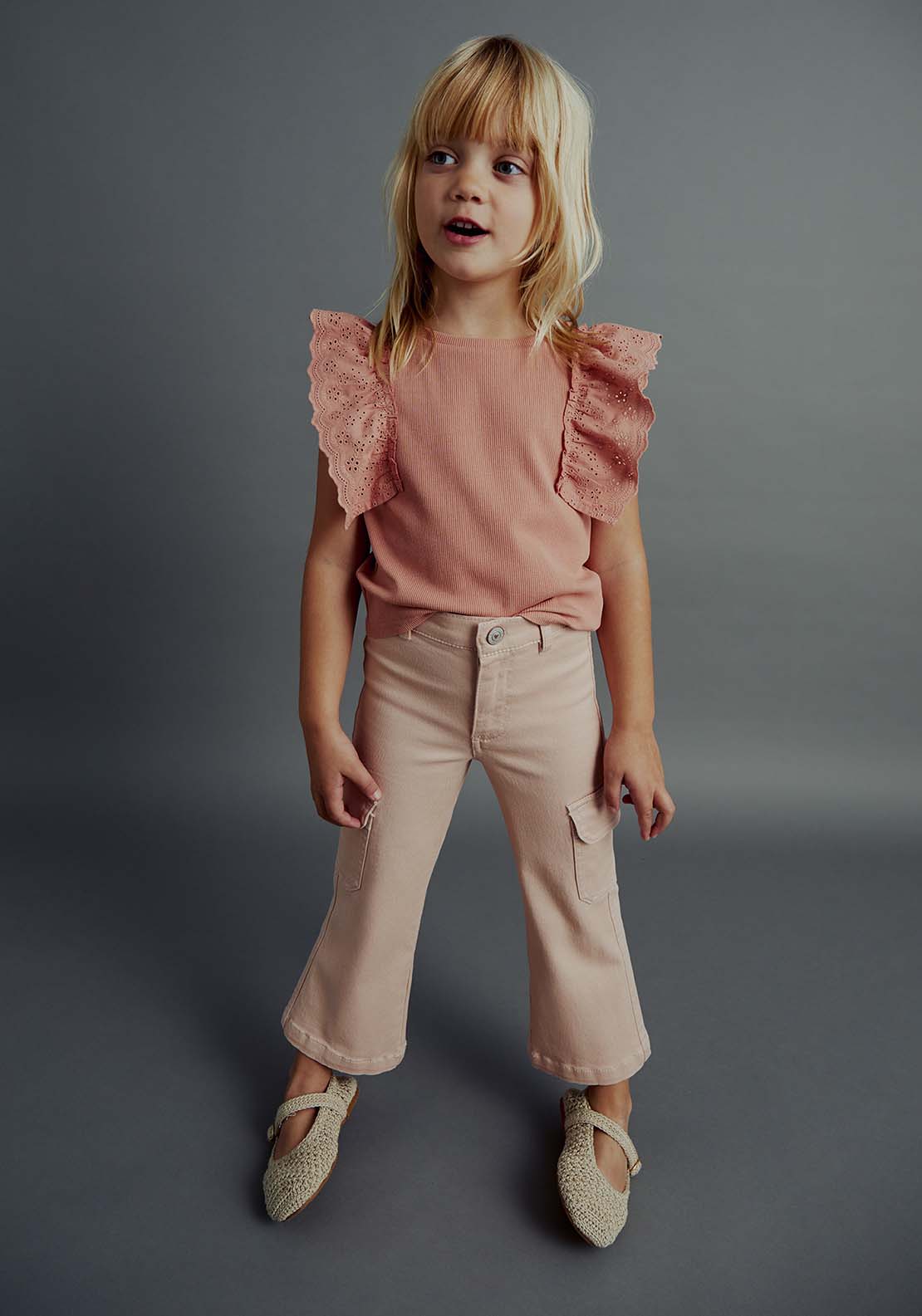 Sfera Ruffles ribbed top - Salmon 1 Shaws Department Stores