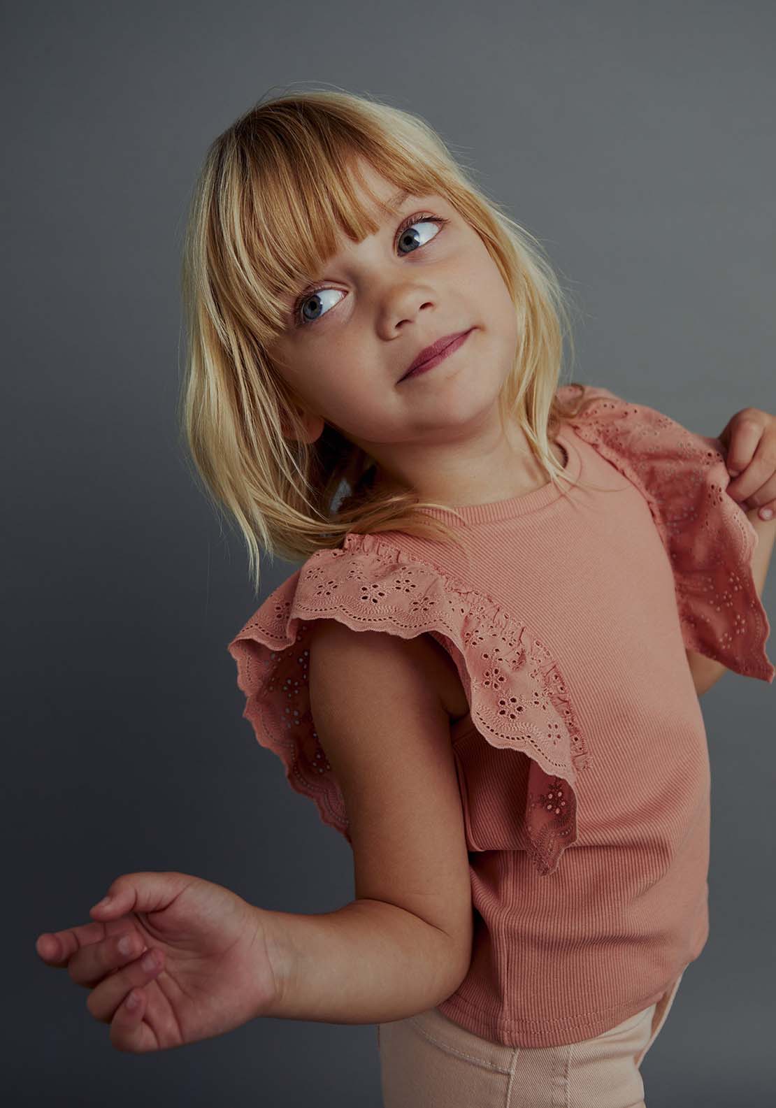 Sfera Ruffles ribbed top - Salmon 2 Shaws Department Stores