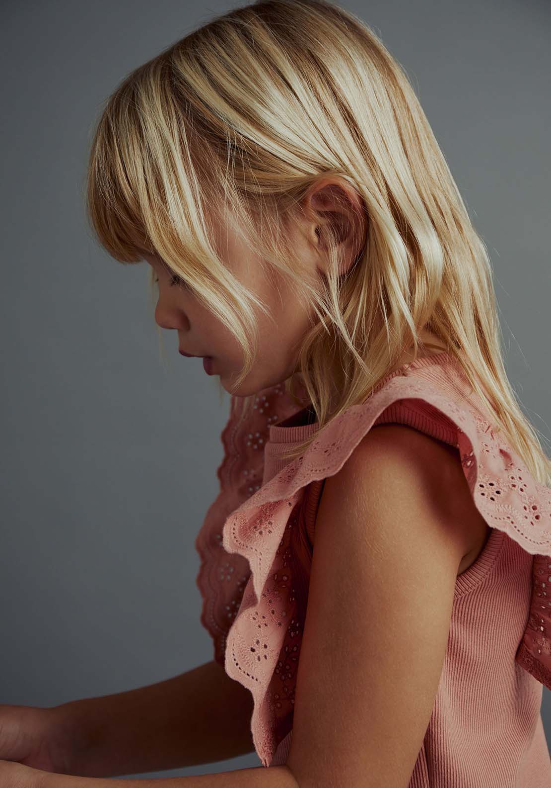 Sfera Ruffles ribbed top - Salmon 3 Shaws Department Stores