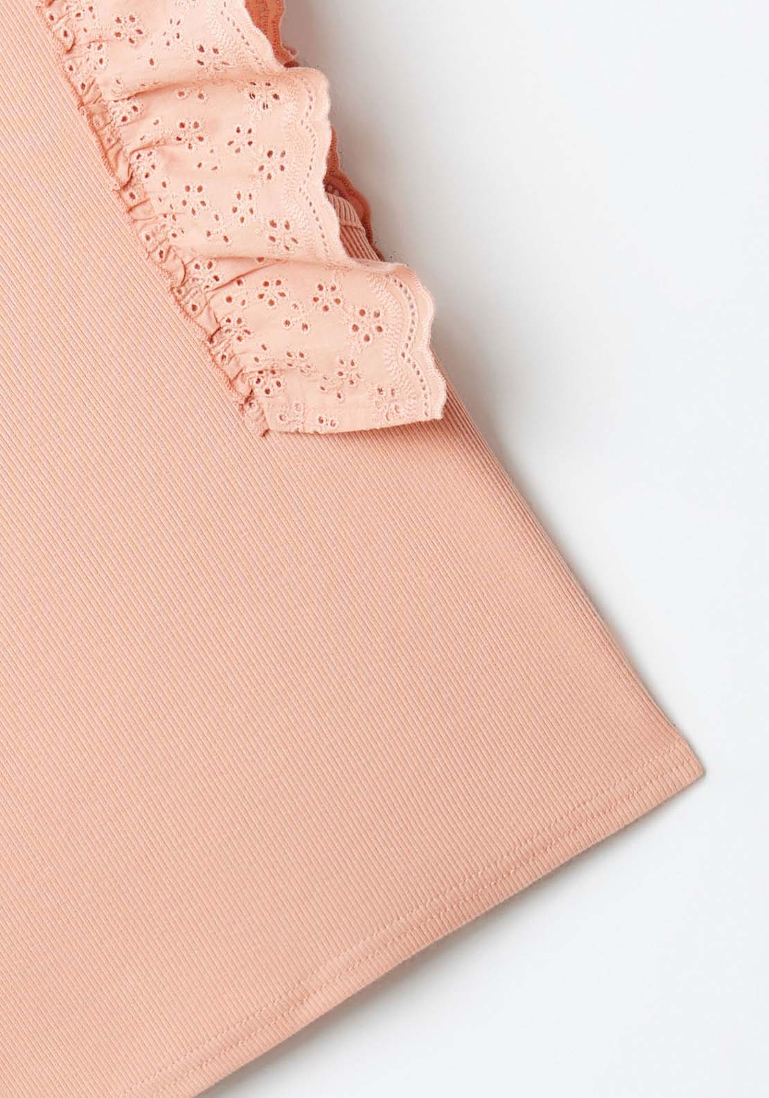 Sfera Ruffles ribbed top - Salmon 7 Shaws Department Stores