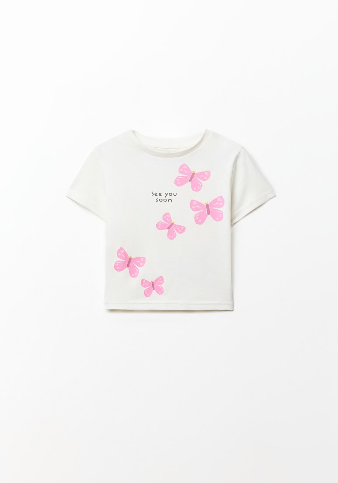 Sfera Basic Butterfly Print T-Shirt - White 1 Shaws Department Stores
